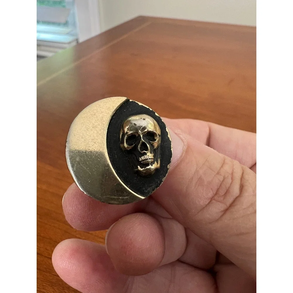 Vintage Skull Crescent Moon Cufflinks Gold Tone Gothic Memento Mori Mens Jewelry